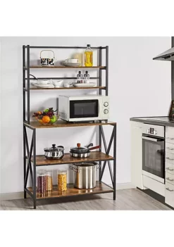 Topeakmart 5-Tier Baker's Rack Kitchen Storage Shelf Unit with Adjustable Feet, Rustic Brown