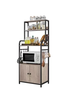 Topeakmart 4 Tiers Kitchen Baker's Rack with Storage Cabinet & 8 S-Hooks, Gray