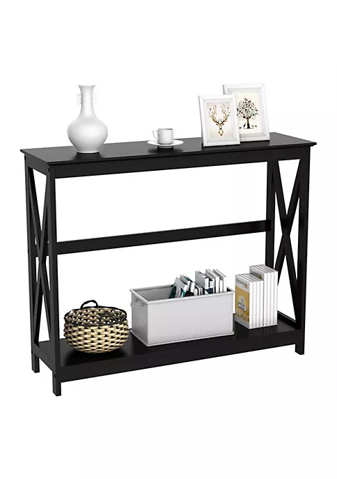 Topeakmart Black 2-Tier X-Design Console Table 1 Topeakmart Black 2-Tier X-Design Console Table