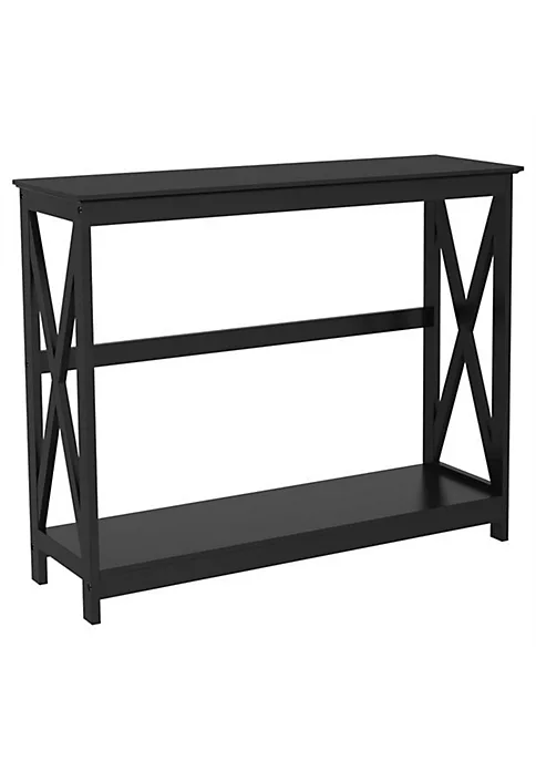 Topeakmart Black 2-Tier X-Design Console Table 2 Topeakmart Black 2-Tier X-Design Console Table - Image 2
