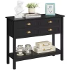 Topeakmart 4-Drawer Console Table Entryway Table with Open Shelf Pine Wood Legs, Black