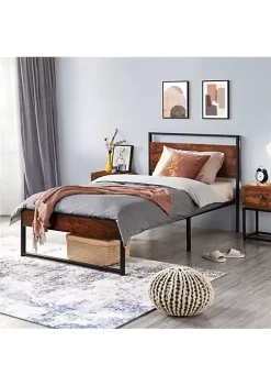 Topeakmart Rustic Metal Bed Frame Slatted Bed Base