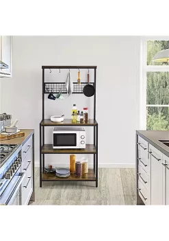 Topeakmart 67''H Kitchen Bakers Rack Utility Storage Shelf Unit with 4 Storage Shelves & 10 Hooks & Adjustable Feet Rustic Brown -Twine Outlet Store Belk 1137