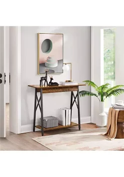 Topeakmart Industrial Console Table Hallway Table with Storage for Living Room, Dark Brown