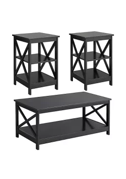 Topeakmart X-Design Coffee Table with 2pcs 3 Tier Wood X Shape Bedside End Table Black -Twine Outlet Store Belk 1164