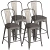 Topeakmart 4 Pcs Metal Chairs Bar Stools Backrest Gunmetal