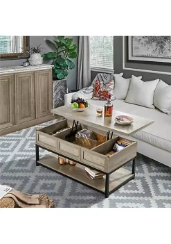 Topeakmart Wooden Lift Top Coffee Accent Table with Hidden Compartments for Living Room Reception, Distressed Gray