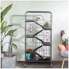 Topeakmart Black 52" Small Animal Cage w/ 3 Front Doors & Wheels
