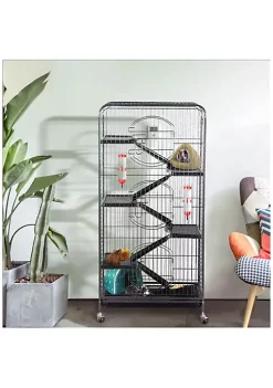 Topeakmart Black 52" Small Animal Cage w/ 3 Front Doors & Wheels