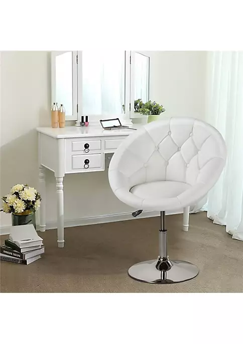 Topeakmart Adjustable Round Tufted Faux Leather Swivel Accent Chair, White 2 Topeakmart Adjustable Round Tufted Faux Leather Swivel Accent Chair, White - Image 2