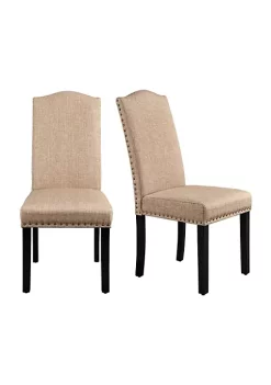Topeakmart 2pcs Upholstered Fabric Dining Chair Kitchen Chair with Solid Wood Legs, Khaki