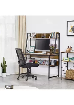 Topeakmart Retro Home Office Computer Desk PC Laptop Study Workstation Table with Bookshelf Rustic Brown