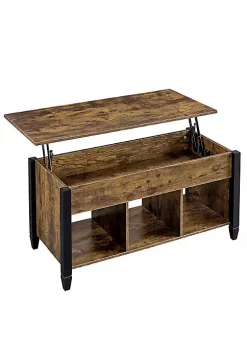 Topeakmart Wooden Lift Top Coffee Accent Table with Hidden Compartment for Living Room Reception, Rustic Brown