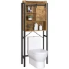 Topeakmart Over-The-Toilet Storage Cabinet Space-Saving Organizer with Slide Rail, Rustic Brown