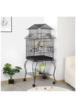 Topeakmart Black Triple Roof Rolling Bird Cage