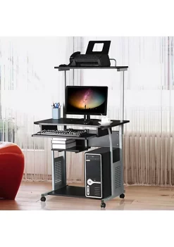 Topeakmart 2 Tiers Rolling Computer Desk with Printer Shelf and Keyboard Tray for Home Office, Black