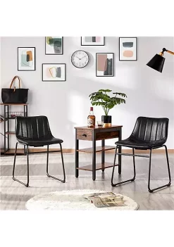 Topeakmart 2PCS 18'' H Dining Chairs Upholstered Faux Leather Coffee Chairs for Indoor Kitchen Living Room Bar Restaurant, Black