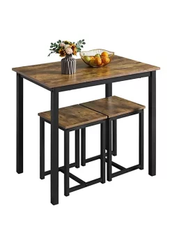 Topeakmart Industrial 3-Piece Dining Table Chair Set with 1 Square Table, 2 Backless Stools, Rustic Brown -Twine Outlet Store Belk 1256