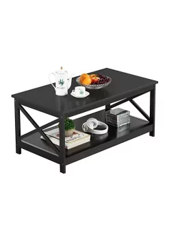 Topeakmart X-Design Coffee Table Living Room Furniture Table with Storage Shelf, Black -Twine Outlet Store Belk 1259