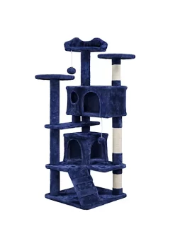 Topeakmart 54.5'' Cat Tree Condo Kitten Tree Tower Cat Kitten Scratching Tree Navy Blue