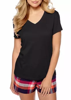 HUE® Solid V-Neck Short Sleeve Sleep T-Shirt