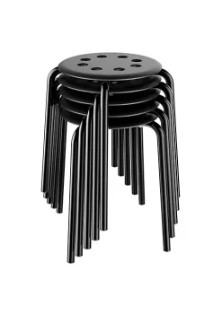 Topeakmart 17.3" Height Set of 5 Commercial Plastic Stackable stools Round Top Backless Kids Stool Metal Leg （Black）