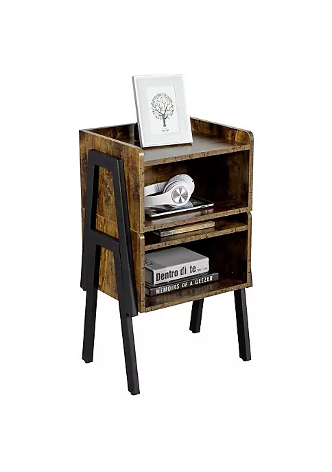 Topeakmart 2-Tier Stackable Chic Style Bedside Table Nightstand End Table with Storage Living Room Bedroom Furniture, Rustic Brown 1 Topeakmart 2-Tier Stackable Chic Style Bedside Table Nightstand End Table with Storage Living Room Bedroom Furniture, Rustic Brown