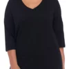 HUE® Plus Size Solid V-Neck 3/4 Sleeve T-Shirt