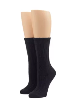 HUE® Cable Ribbed Boot Socks - 2 Pack