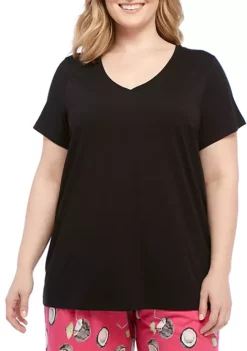 HUE® Plus Size Solid V-Neck Short Sleeve Sleep T-Shirt -Twine Outlet Store Belk 361
