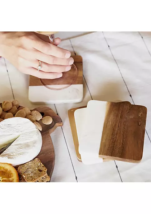 Twine Marble & Acacia Coaster Set 2 Twine Marble & Acacia Coaster Set - Image 2