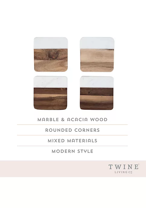Twine Marble & Acacia Coaster Set 3 Twine Marble & Acacia Coaster Set - Image 3