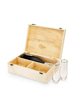 Twine Celebrate Wood Champagne Box with Set of Flutes