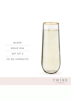 Twine Gilded Stemless Champagne Flute Set -Twine Outlet Store Belk 936